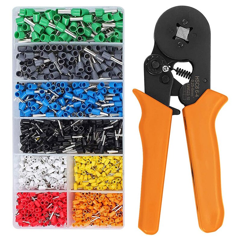 Ferrule crimping tool kit-ferrule crimper tang awg 28-7 (0.08-10 mm²) w / 1200 pcs wire ferrules crimp wire ender terminaler: Hsc 8 6-4a y 1200