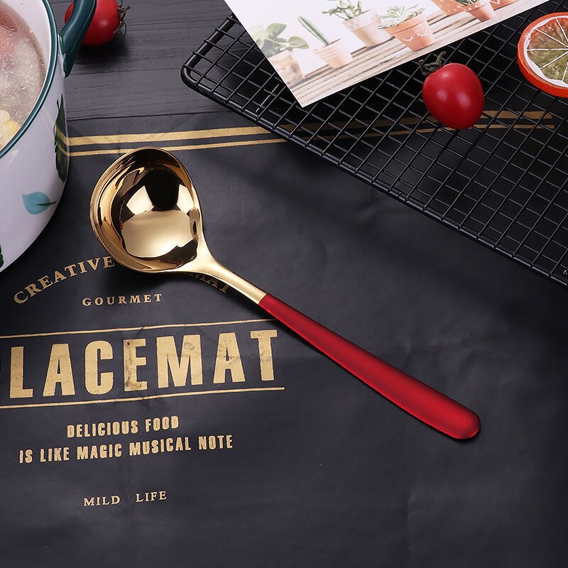 304 Roestvrij Stalen Lepel Lange Steel Familie Soep Lepel Goud Kleur Plus Size Elegent Keuken Koken Lepel: gold red