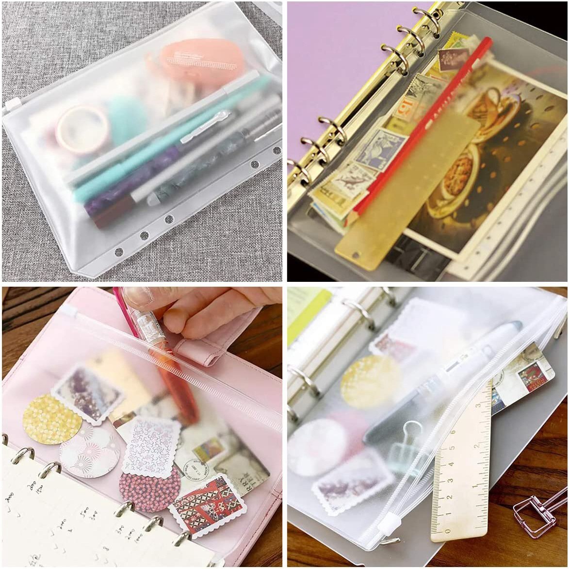 12 Pcs A5 Binder Pockets Binder Zipper Folders for 6-Ring Notebook Binder Loose Leaf Insert Bags Waterproof Pouch
