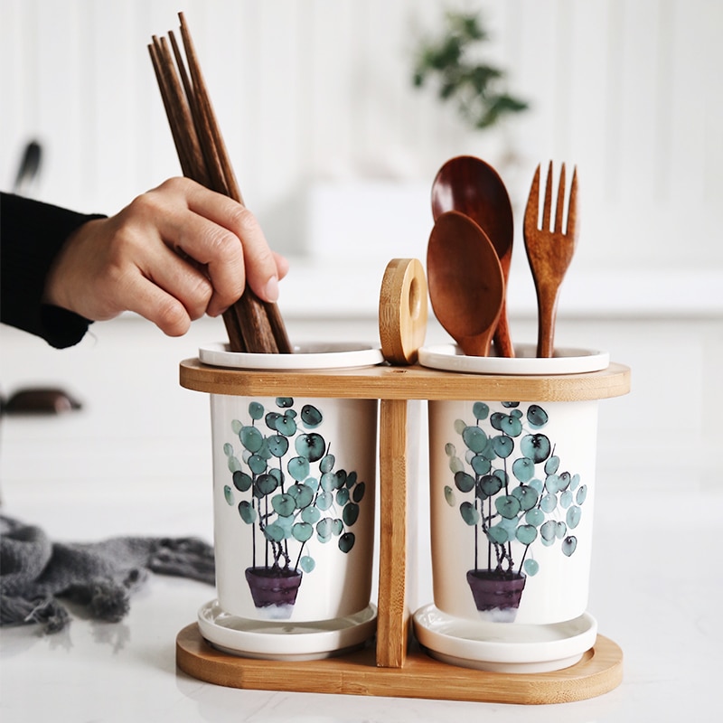 Nordic groene plant home keramische kruiden pot Eetstokjes opslag olie pot zout shaker combinatie set Restaurant keuken benodigdheden