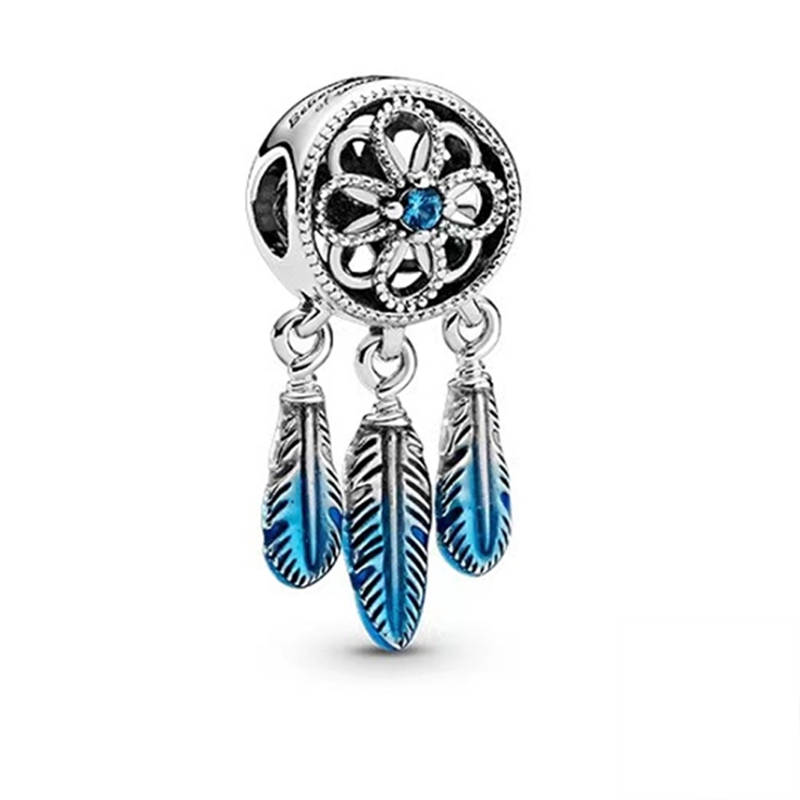 Klassiekers Opengewerkt Hart & Drie Veren Dreamcatcher Charm Bead Fit Originele 925 Sterling Zilveren Pan BrandBracelet Sieraden: Neon