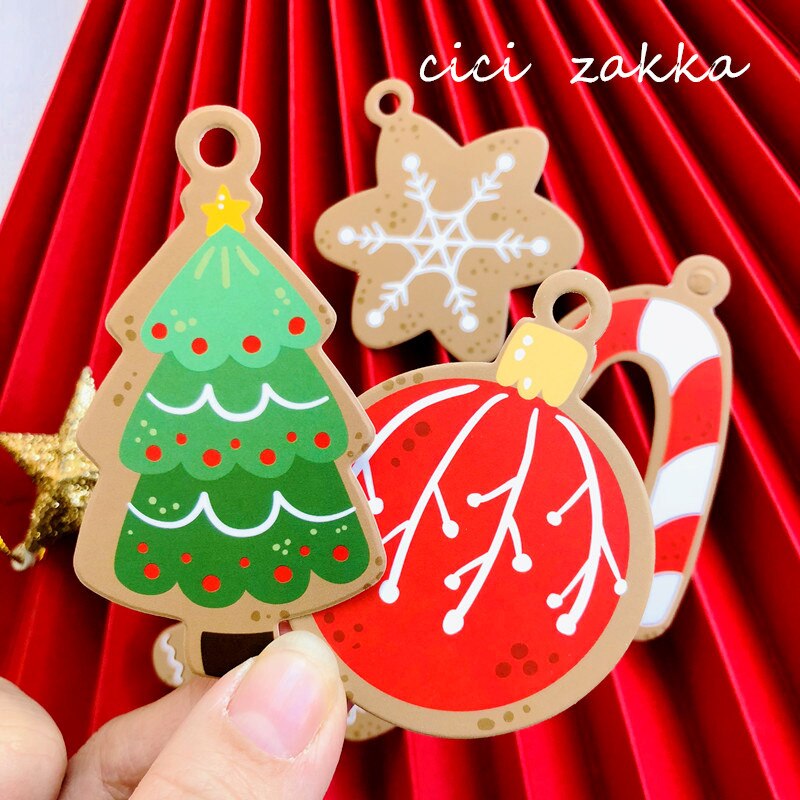 Kerst Tag Kerstboom Gingerbread Man Sneeuwvlokken Schattige Kleine Hangtag Verpakking Candy Bag Decoratie Papier Vel
