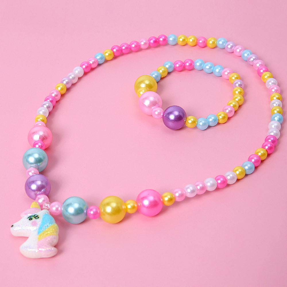 Conjunto de pulsera y collar dulce para niños, collar con cuentas coloridas de caramelo para niñas, joyería DIY al por mayor: Chapado en oro antiguo