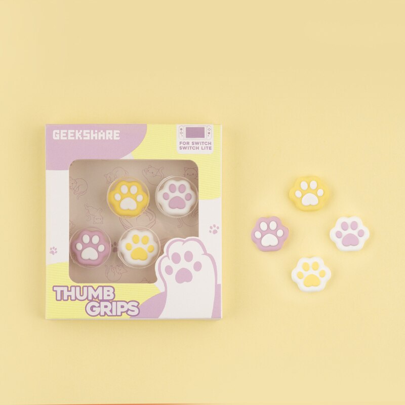 Capuchon de poignée en forme de patte de chat en Silicone, housse de protection pour manette de Nintendo Switch JoyCon NS Lite: Purple Yellow
