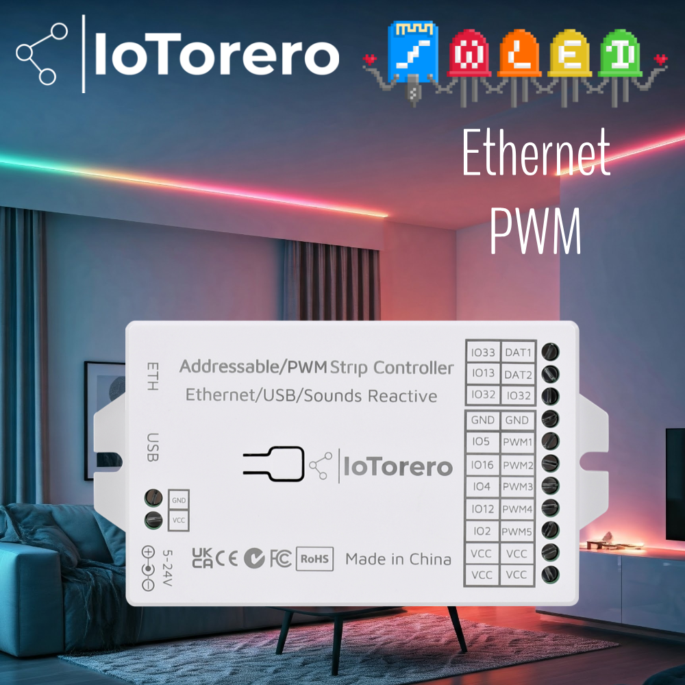 Kontroler taśm led iotorero wled ethernet esp 32 adresowalny i pwm współpracuje z asystentem domowym