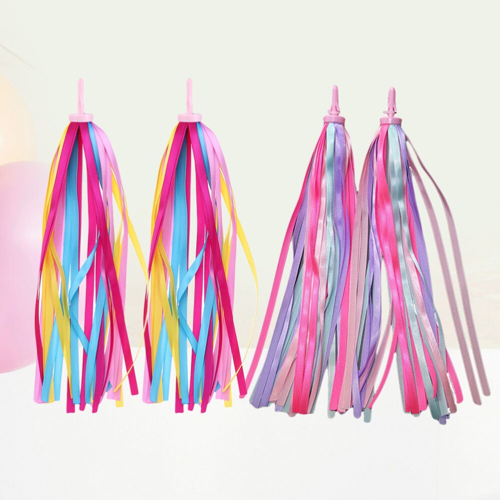 2 pares de serpentinas de manillar para bicicleta, cinta para manillar de bicicleta con borlas para niños y niñas (amarillo, rosa, púrpura)