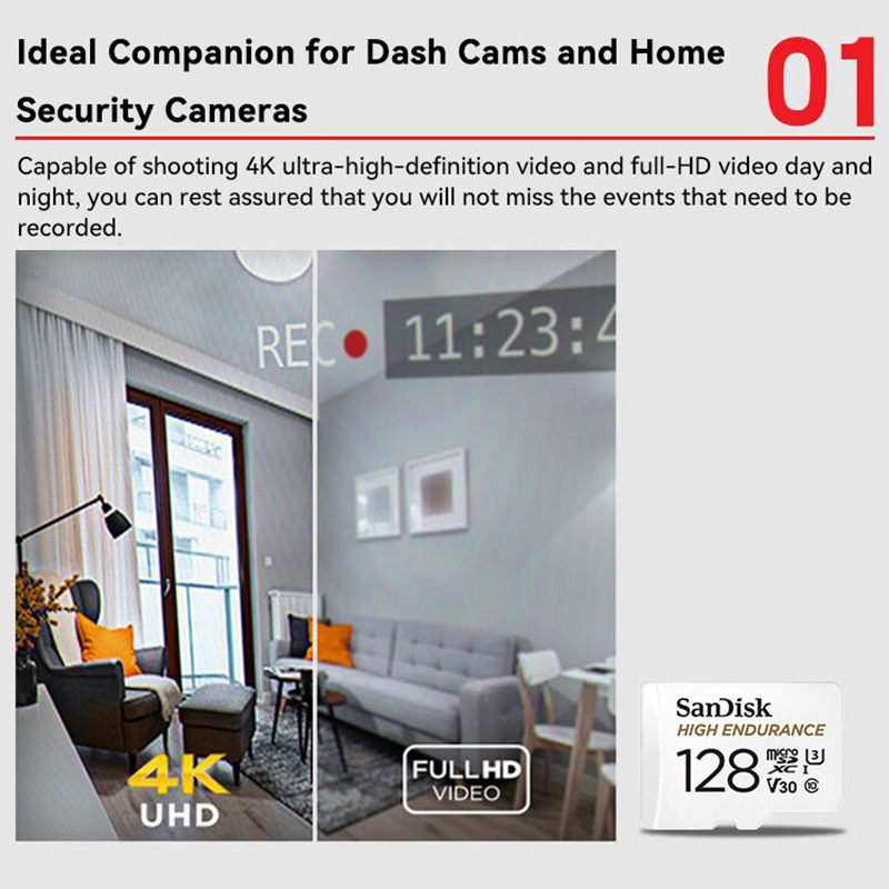 SanDisk High Endurance Micro SD Card 32GB 64GB 128GB 256GB Memory Card Up to 100MB/s Flash Card TF Card for Monitoring Dashcam