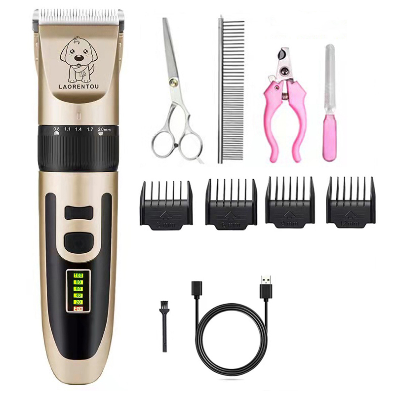 Pet Dog Hair Trimmer Animal Grooming Clippers Electrical Dog Hair Cutter Cat Hair Remover USB Rechargeable Pet Haircut Machine: A with Scissors