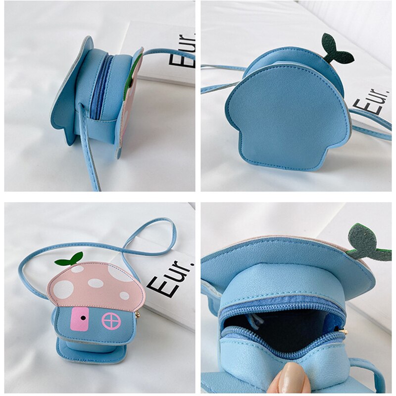 Cute Children Mini Shoulder Bags Lovely Girls Mushroom Coin Purse PU Leather Kawaii Baby Kids Small Crossbody Bags