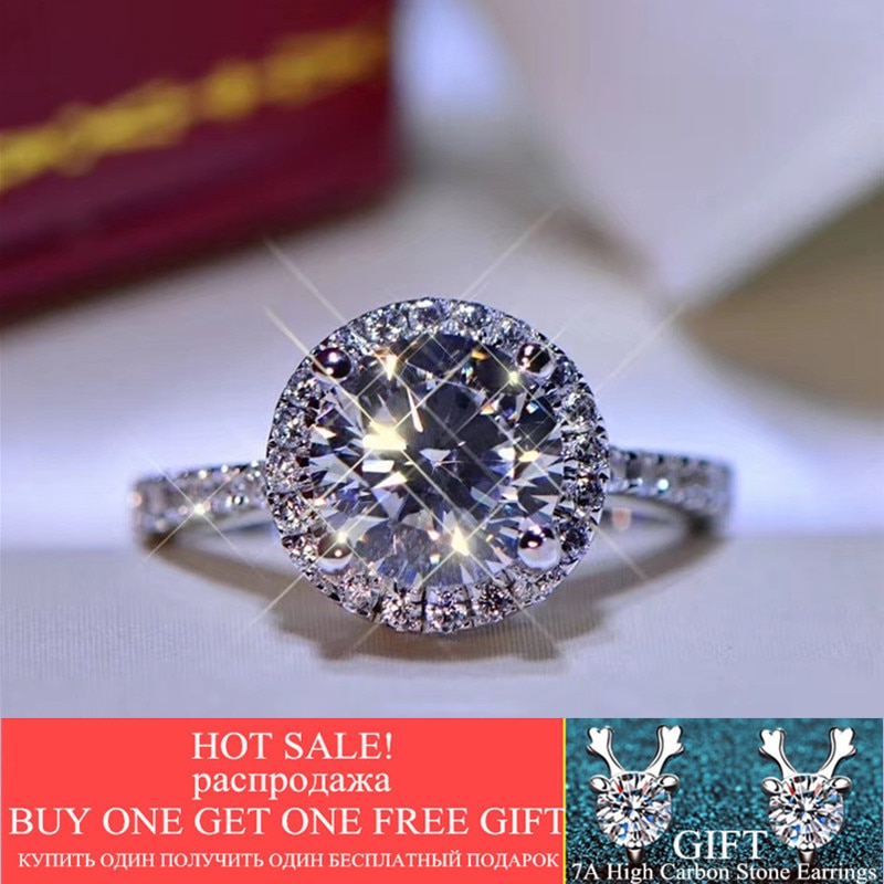 AU750 Brilliant Cut 1ct Moissanite Ring 925 Silver 18K White Gold Plated Round D Color Diamond Ring Classic Engagement Jewelry