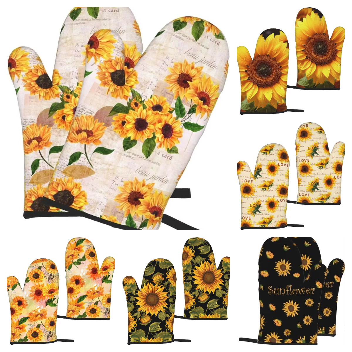 Manoplas para horno con estampado Floral de girasol amarillo, resistentes al calor, impermeables, con capa interior de algodón para cocinar y barbacoa, 2 uds.