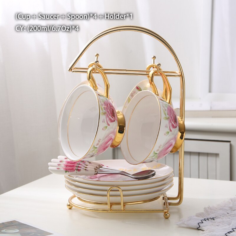Romantic Bone China Coffee Set British Porcelain Tea Set Ceramic Pot Creamer Sugar Bowl Teatime Teapot Coffee Cup Coffeeware