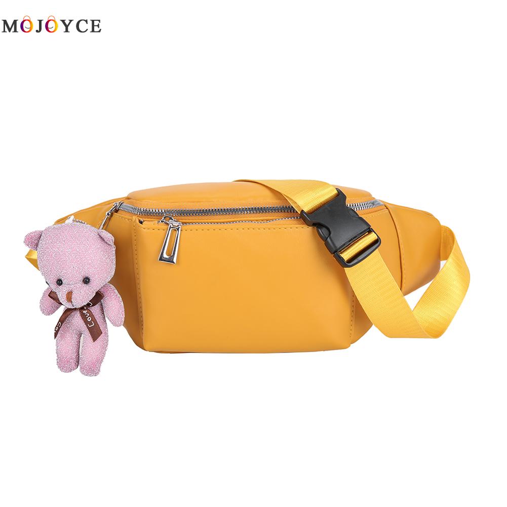 Bolsas de cintura feminina fanny pu couro urso pingente sólido pacote de ombro no peito: Claro / Transparente