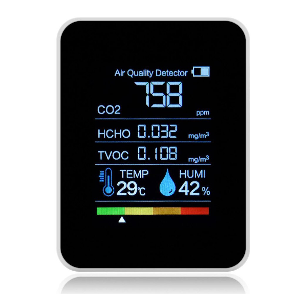 3-in-1 Intelligent Carbon Dioxide Detector Lightweight Measuring Tool Indoor Air Monitor Thermometer Hygrometer: black