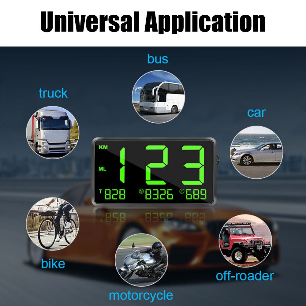 Universal digital bil gps hud hastighetsmätare hastighetsdisplay körsträcka inspelare km / h mph överhastighetslarm för cykelmotorcykel