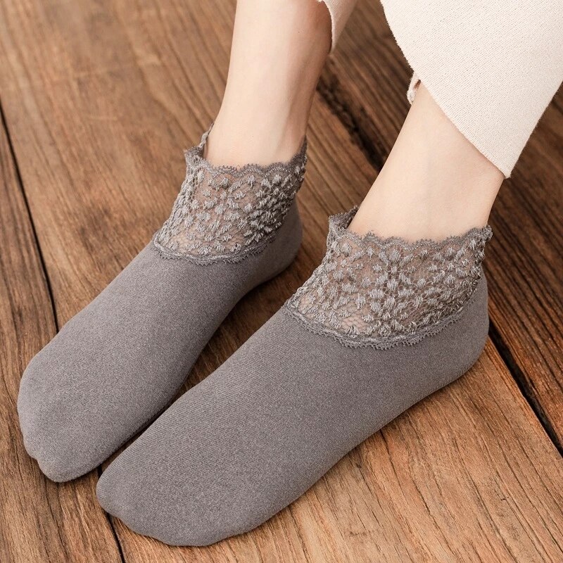 1 Pairs Thicken Winter Lace Women Socks Warm Thermal Soft Solid Color Socks Wool Cashmere Snow Velvet Socks Home Floor Socks