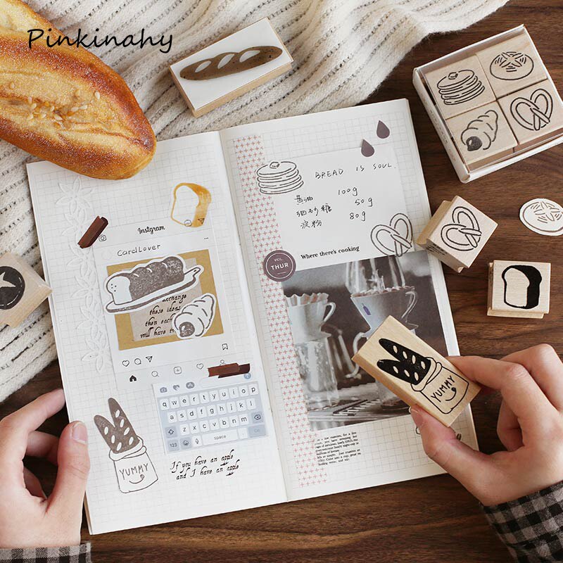 Vintage kahvi aikaleima setti tee itse puiset kumileimasimet scrapbooking paperitavara koristelu kohokuviointi askartelu standardi leima
