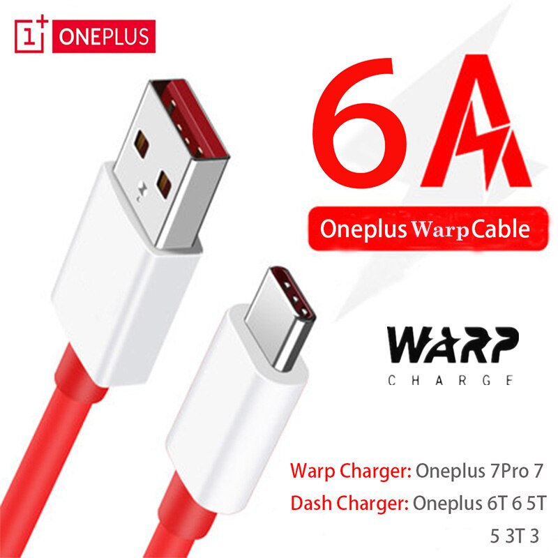 Oneplus 7t pro cabo original um mais 7 7t 6 6t 5 5t 3t smartphone warp carregador de carregamento rápido cabo usb 6a tipo c cabo de urdidura: 1m