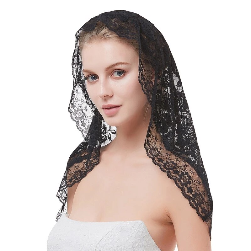 Velo de encaje negro para iglesia, Mantilla de cobertura de cabeza de masa Latina católica, Vela, Mantilla Negra, gasa, Dentelle, Vela Negra