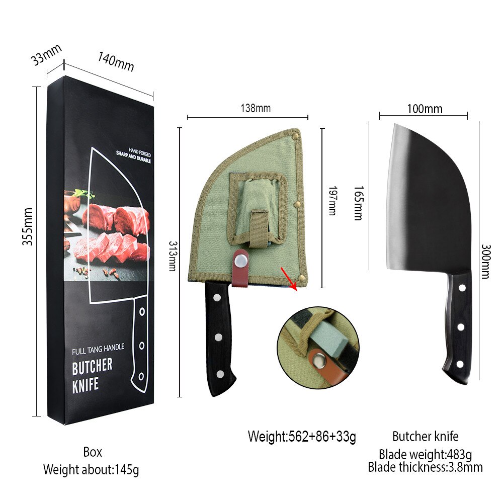 Damask Chopper Knife High Carbon Steel Kitchen Cleaver Knife For Home Kitchen And Restaurant With Full Tang Handle Box Case: 4 pcs set