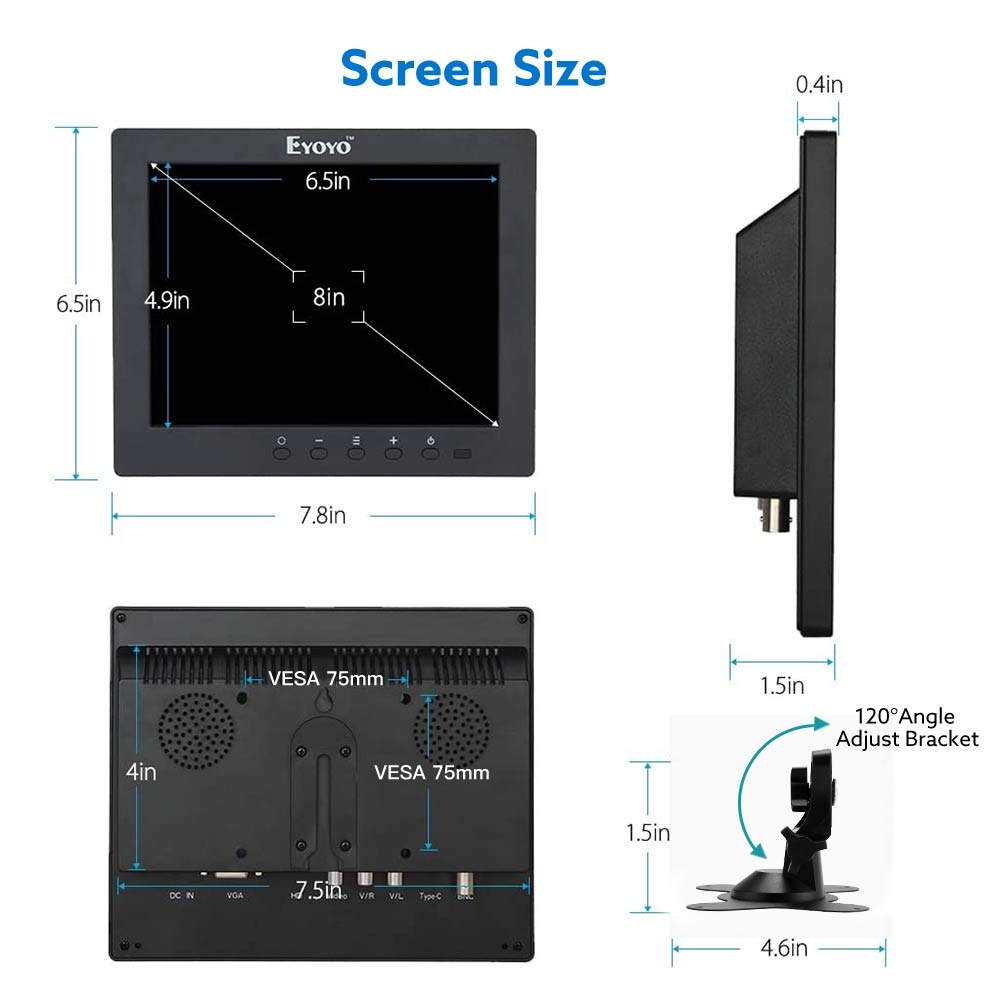 8 Inch Draagbare Monitor Hdmi 1024X768 Scherm 4:3 Lcd Monitor Voor Thuis Cctv Pc Mini Hd/bnc/Vga-poort Kleur Video Screen