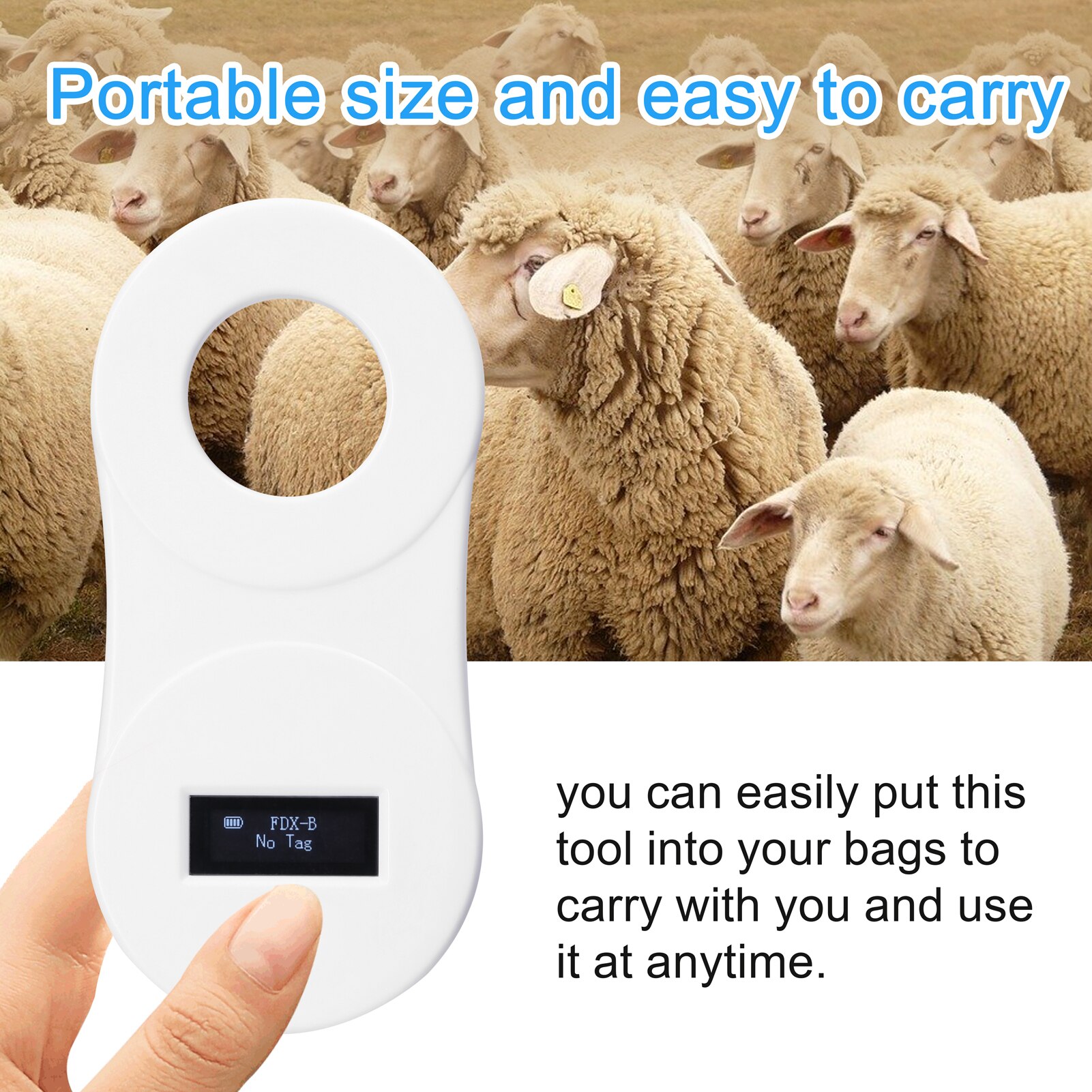 134.2KHz Animal Chip Scanner Handheld Portable Animal Chip Scanning Tool Poultry Pet Management Chip Scanner OLED Display