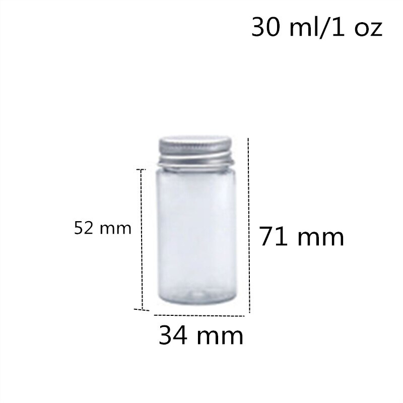 50 Uds., , 50 ml 80 ml, botellas de plástico transparentes vacías, tapa de aluminio, pegatinas selladas, envases de empaquetado de muestras: 30 ML Transparent