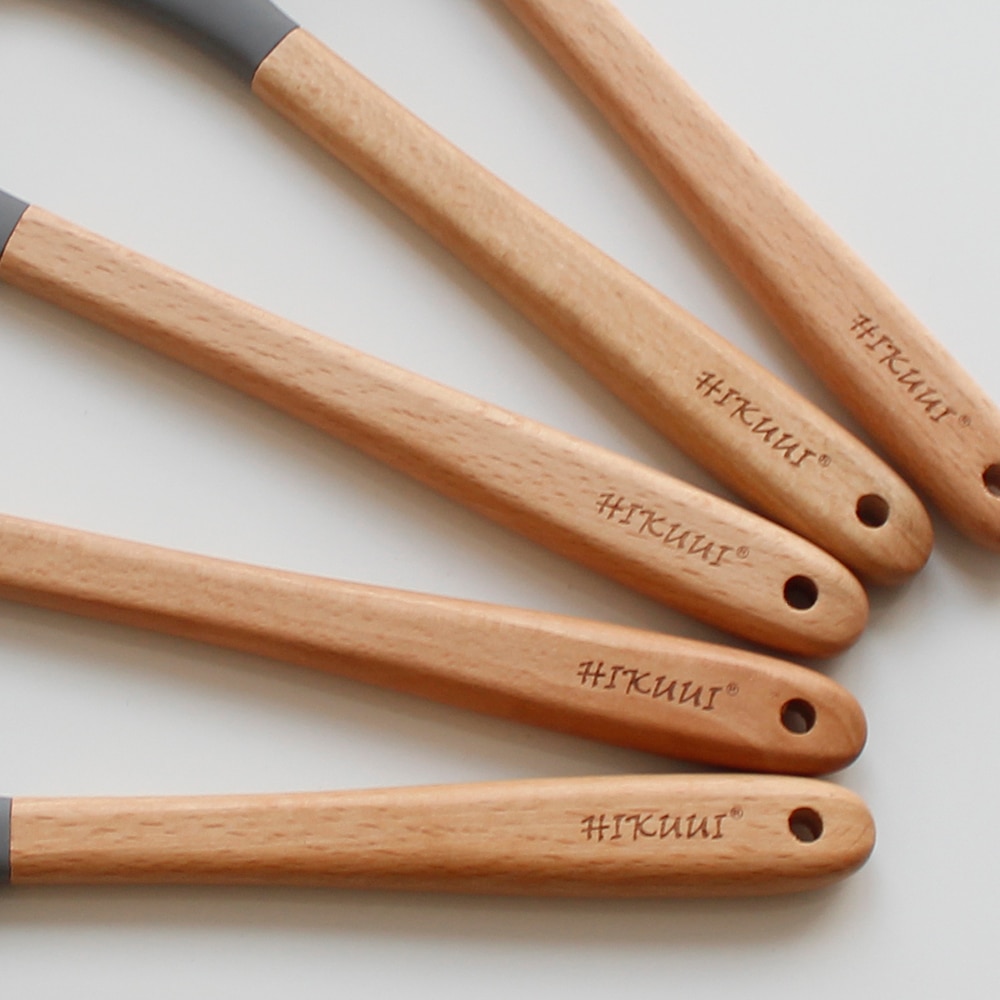 4pc/ sets houten handvaten keukengerei siliconen kookgerei keukenlepel spatel pollepel vergiet soeplepel keukengerei