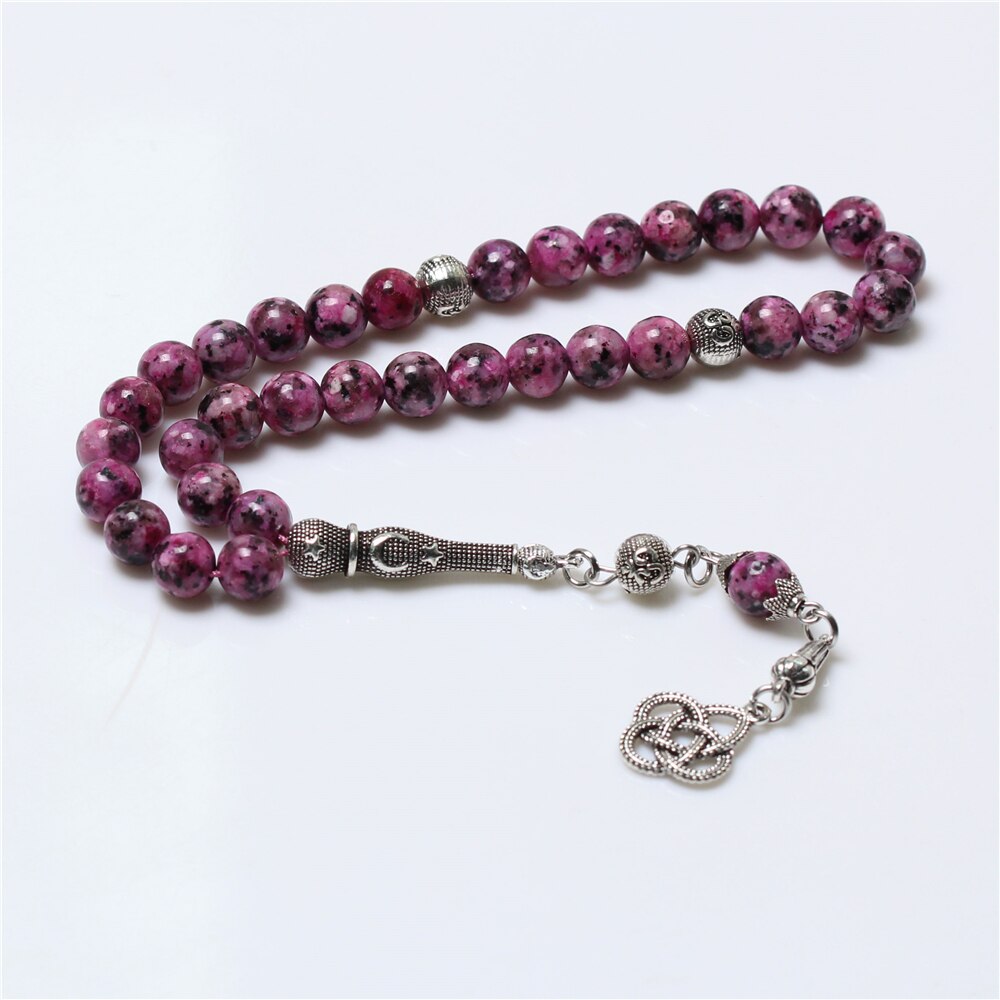 Atacado rosa pedra muçulmano rosário 33 8mm oração islâmica grânulos borla tasbih