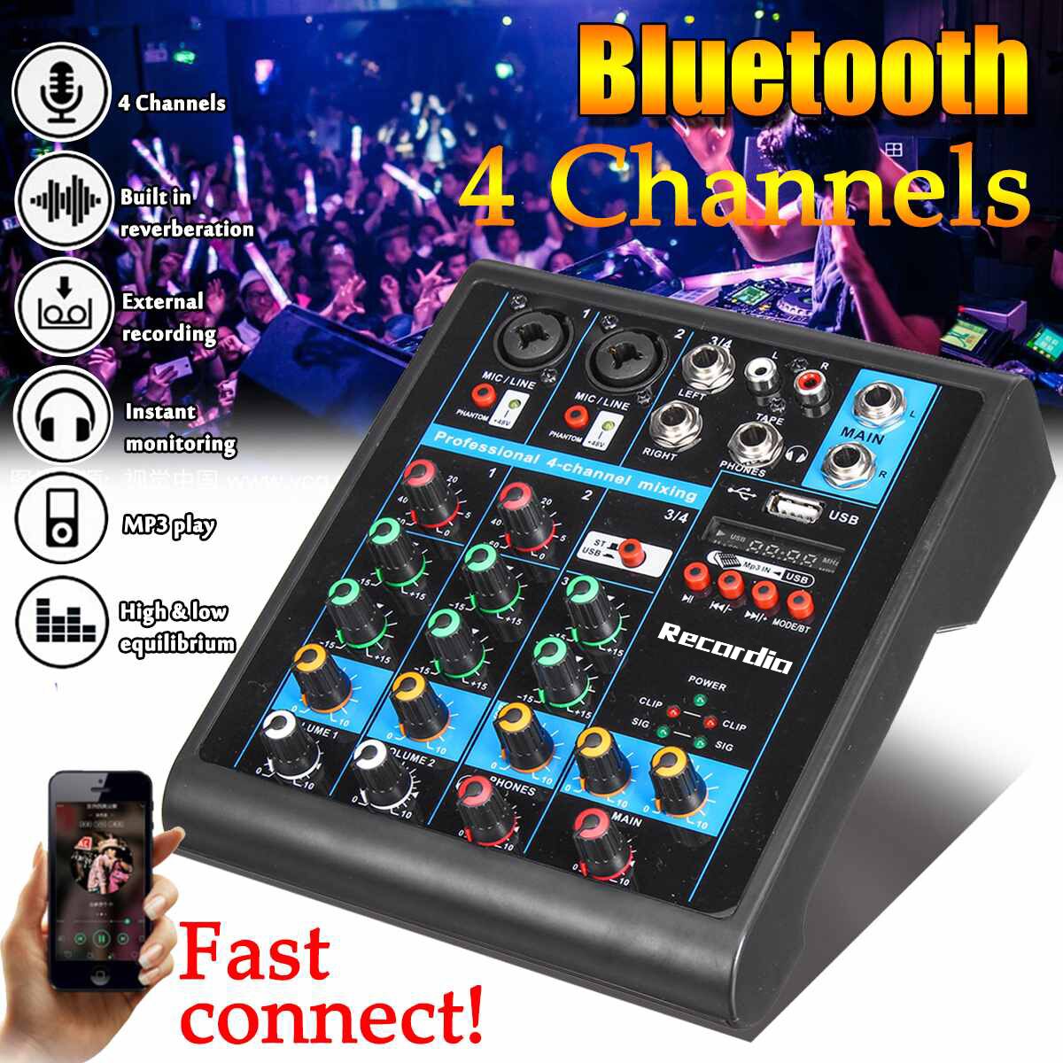 GAX-4S Mini 4-Kanaals Usb Audio Mixer Met Blueteeth Functie 48V Fantasy Power Multifunctionele Mixer