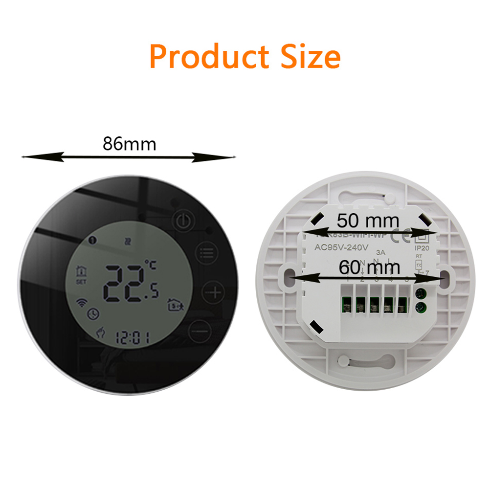 Beok – Thermostat WIFI pour maison intelligente, rond Tuya, pour chauffage au sol, régulateur de température, 220V, noir, Alexa Google Home