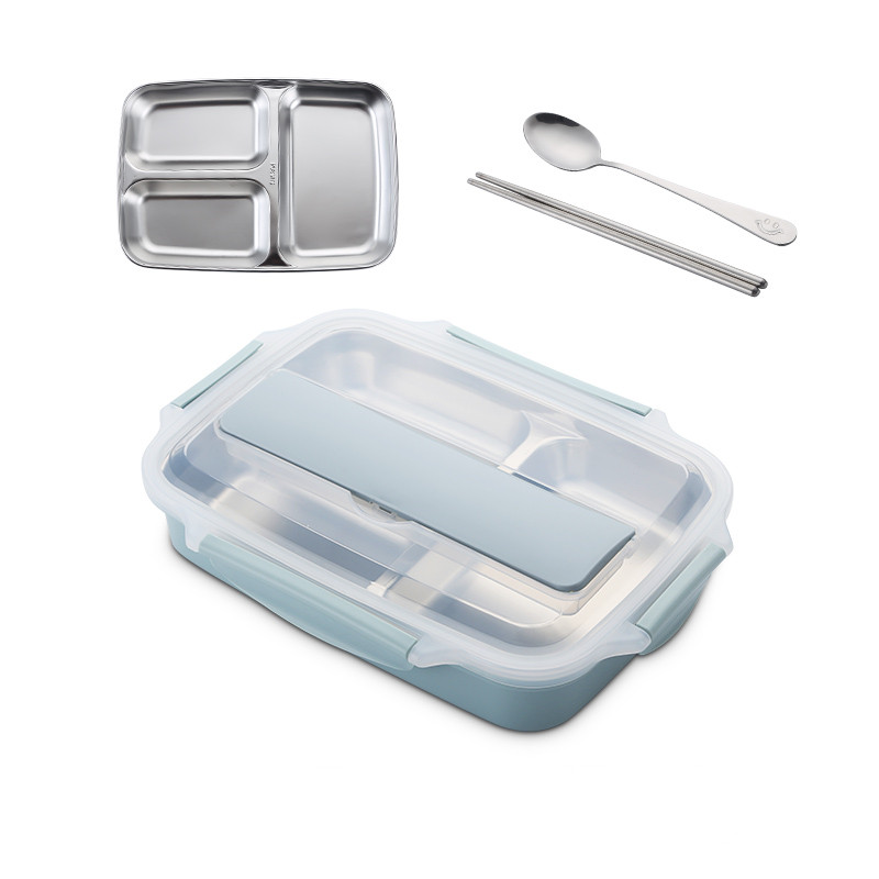Edelstahl 304 Mittagessen Kasten Mit Löffel dicht Mittagessen Bento Boxen Geschirr einstellen Mikrowelle Erwachsene freundlicher Lebensmittel Container: klein Blau