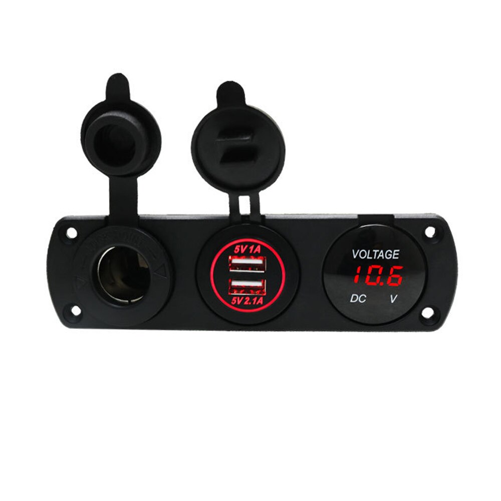 12-24V Dual Usb Lader Sigarettenaansteker Voltmeter Auto Usb Socket Voor Mariene Auto Panel Boot Trailer Camper multifunctionele: Rood