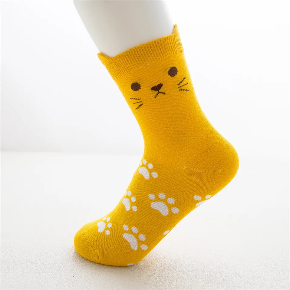 Women's Cartoon Harajuku Socks Colorful Cute Funny Happy Cat Animal 4 Season Socks for Girl Christmas: Yellow