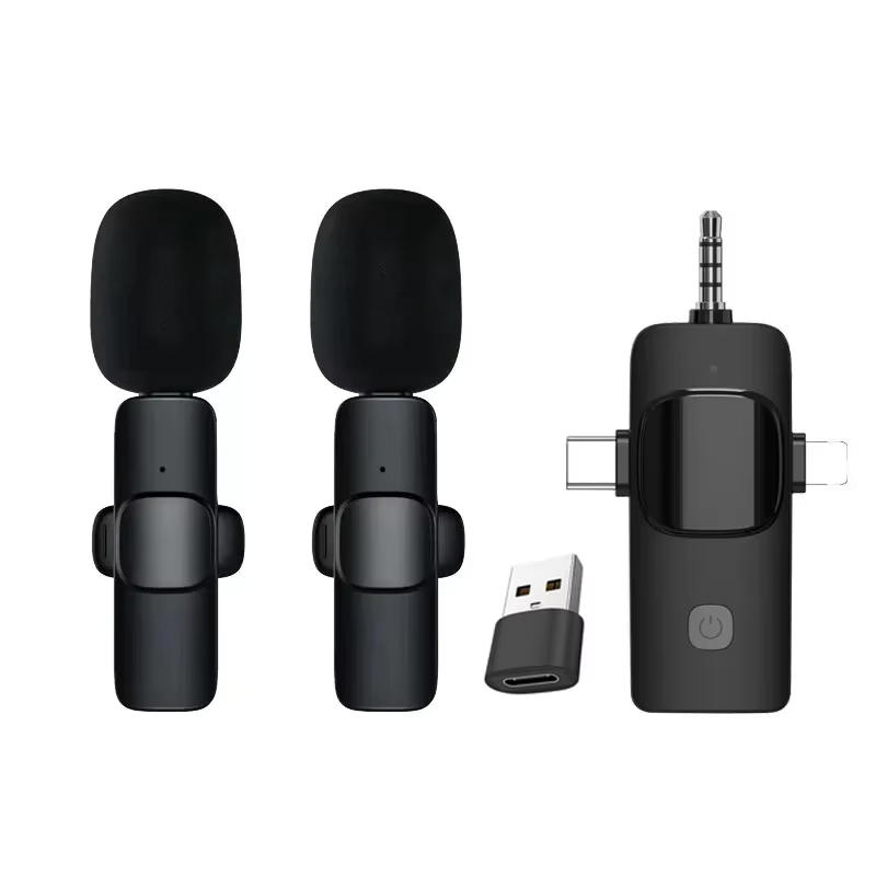4-in-1 kabelloses Lavalier-Mikrofon für iPhone und Android, 3,5 mm, für Radio, Live-Aufnahme, Rauschunterdrückung, professionelles Mini-Mikrofon: Lila