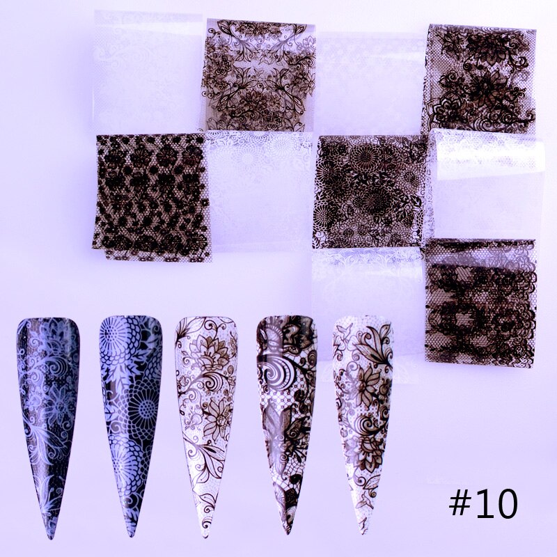10pcs Nail Foil Polish Stickers Mix Flower Leopard Transfer Foil Nails Decal Sliders For Nail Art Decoration Xmas Designs: 10