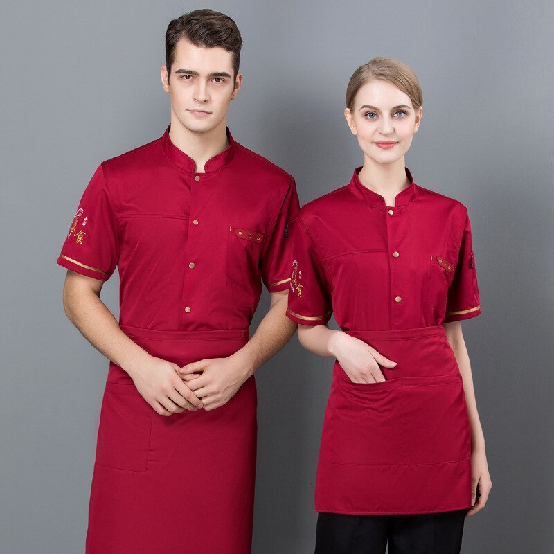 the hotel kitchen chef uniform summer wear short-sleeved Chinese tang suit hotpot restaurant organic tooling uniforms