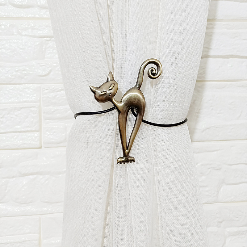 Magnetic Curtain Holder Cute Cat Metal Curtain Tieback Buckle Clips Alloy Tie Back Straps Holdback Home Decoration Accessories: Copper