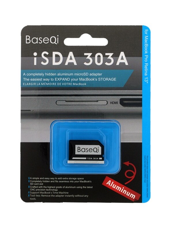 BaseQi Aluminum Stealth Drive Micro SD Card Adapter Memory Expansion SD Card Reader For Macbook Air 13 / Macbook Pro 13 Retina: 303A