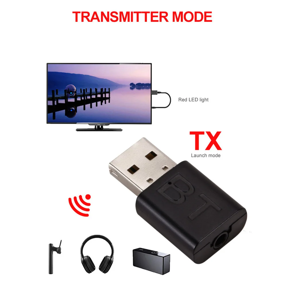 USB Bluetooth 5.0 Adapter Wireless Audio Transmitter Receiver 2 In 1 Adapter with 3.5mm Cable for Car TV Earphone Speaker Aux