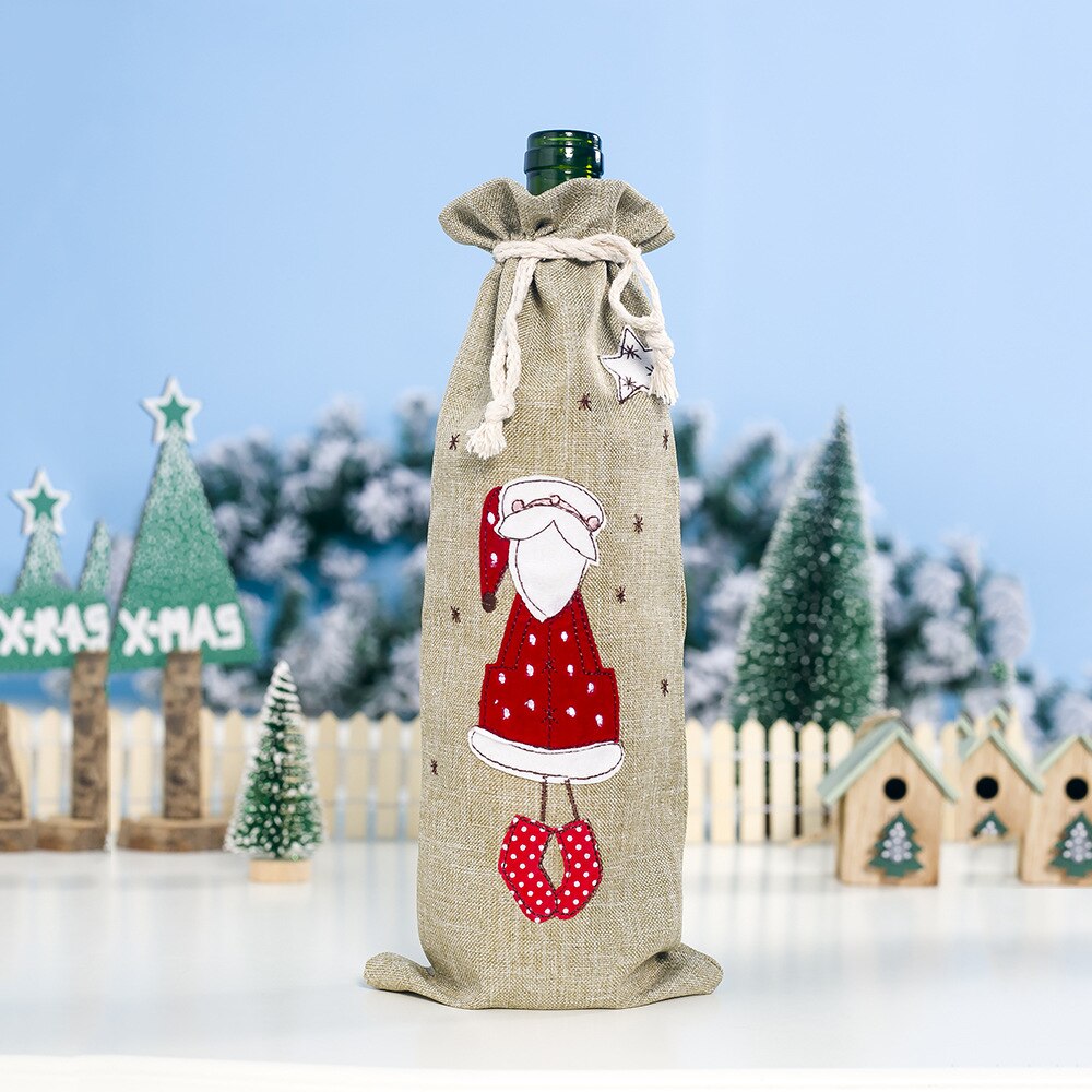 Linnen Angel Kerstmis Wijnfles Tas Creatieve Champagne Wijnfles Cover Kerst Decoratie: Santa Claus