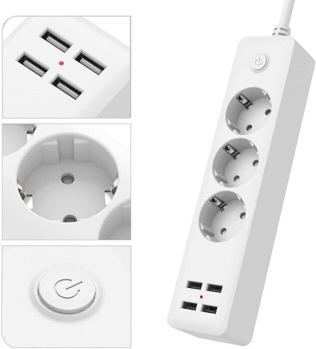 2200W Eu Plug Travel Power Strip Draagbare 1.8M Verlengsnoer Stopcontact Met 4 Usb Charger Socket Voor home Office