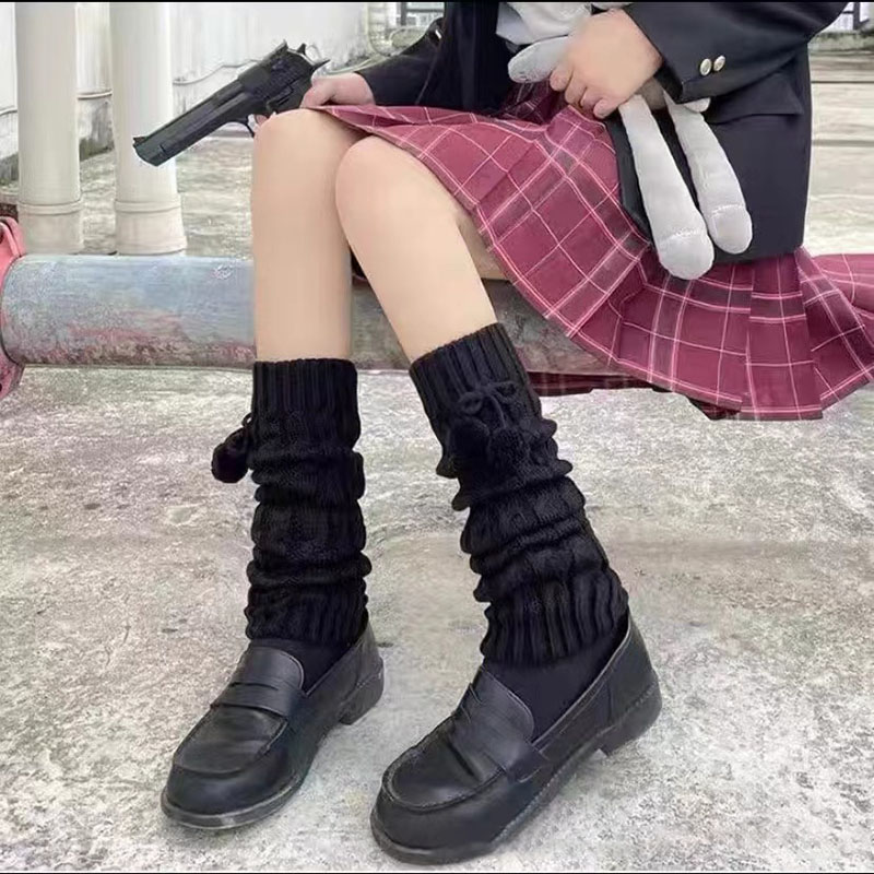 rozaduras piernas calcetines largos lana Lindo leg warmers Calcetines de punto Lolita para mujer, calentador de piernas de chica dulce, Bola de lana, cubierta de pie de punto, Cosplay, otoño, invierno,: Gris oscuro