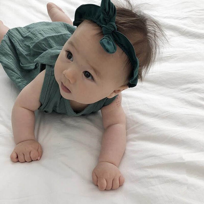 Baby pige bukser sommer stil baby drenge bukser hamp-bomuld ærmeløs sløjfe kravledragt baby pige tøj nyfødt jumpsuit