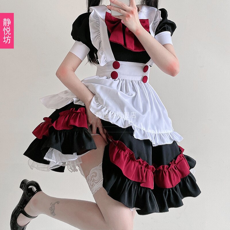 Halloween kostium pokojówki gotycki styl ciemny czarny czerwony styl Szkoła Wyższa Lolita diabeł Lolita kobiet sukienka czarownicy sukienki kobiet