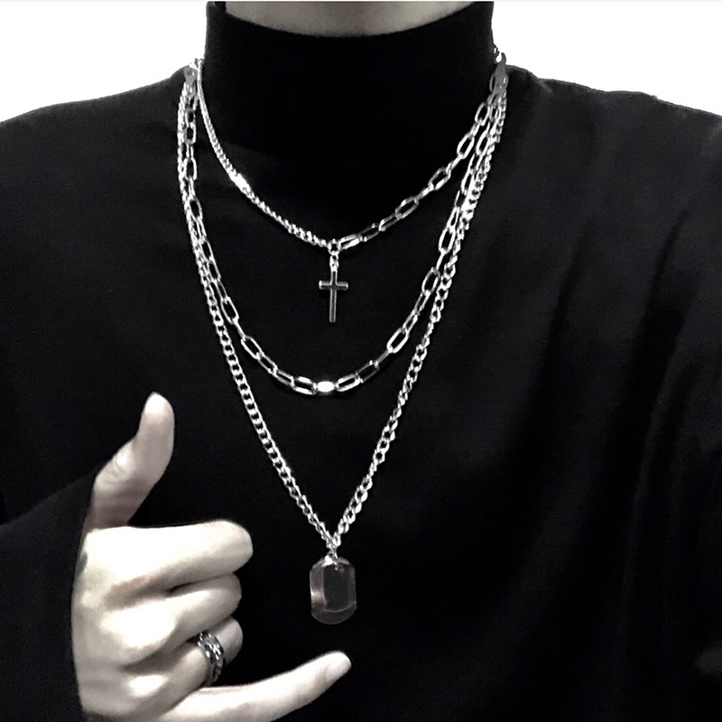 Vintage Kreuz Kette Anhänger Punk Hüfte Hüfte Silber Farbe Metall Multi-schicht Rock Lange Kette Halsketten für Frauen Party schmuck