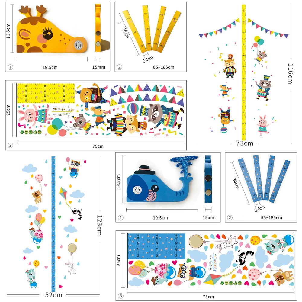 3D Stickers muraux compteur de croissance chambre d'enfants salon porche pépinière décor à la maison télémètre Animal girafe hauteur autocollant zz