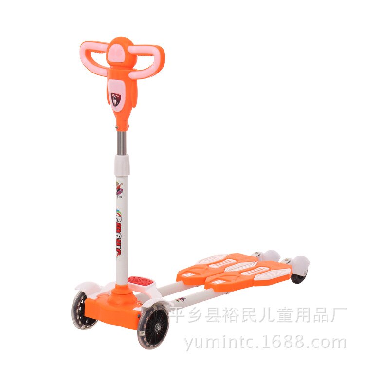 Trottinette à quatre roues pour enfants, ajustable et brillant, ciseaux, voiture, jouets pour bébés: orange B