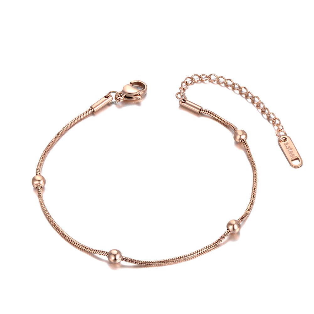 Lokaer, pulseras de cuentas de acero inoxidable de titanio estilo bohemio con cadena para mujeres y niñas, joyería de oro rosa de para la playa B19103: Oro rosa de Color