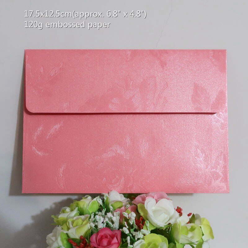50pcs Pink Color Envelopes, Embossed/Pearl Specialty paper Enevlepe: 175x125mm